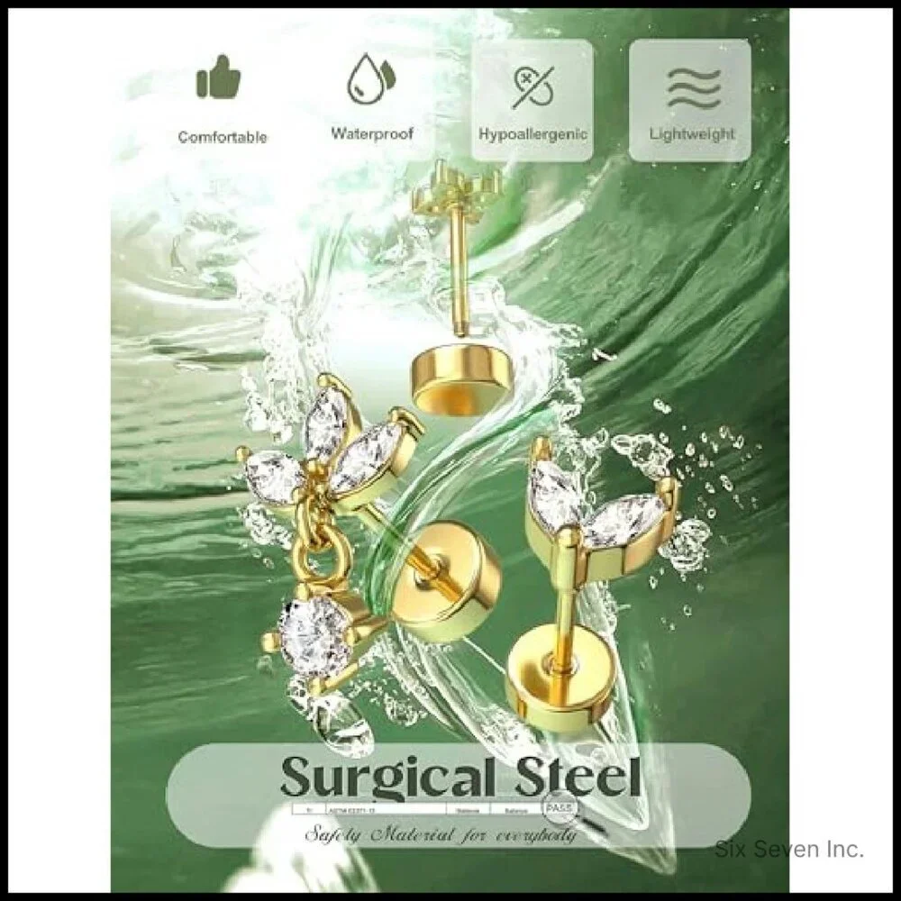 Hypoallergenic Surgical Steel Cartilage Earrings Flat Back Stud Hoop Set